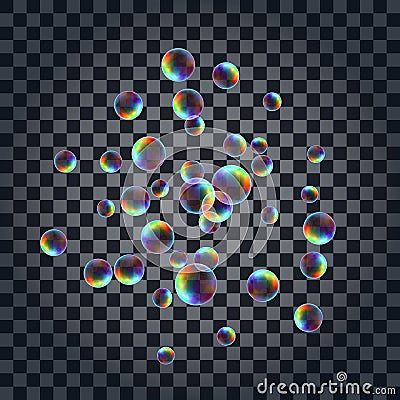 Abstract background with the multicolored realistic soap bubbles Cartoon Illustration