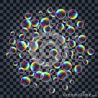 Abstract background with the multicolored realistic soap bubbles Cartoon Illustration