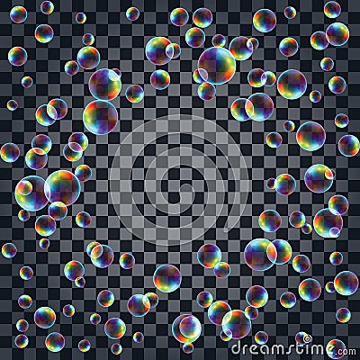 Abstract background with the multicolored realistic soap bubbles Cartoon Illustration