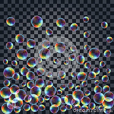 Abstract background with the multicolored realistic soap bubbles Cartoon Illustration