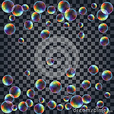 Abstract background with the multicolored realistic soap bubbles Cartoon Illustration