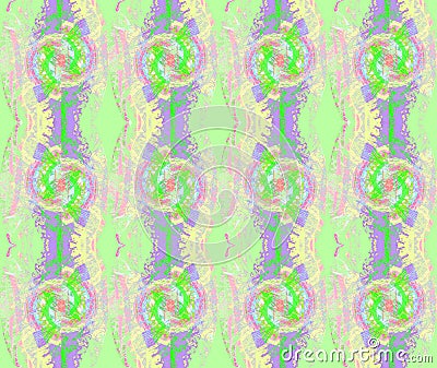 Regular round pattern light green purple violet and yellow ornate and dreamy Stock Photo