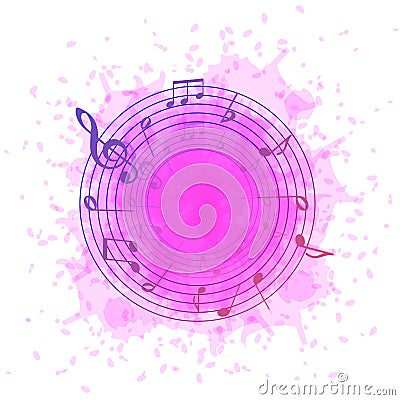 Abstract background with music notes in a circle of pink splash Stock Photo