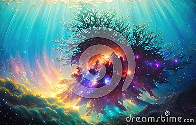 Abstract background with nebulas stars and galactic, science fiction cosmic wallpaper. Generative Ai Cartoon Illustration