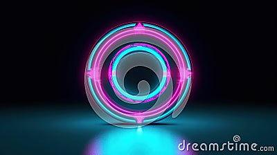 Abstract background with neon circles. Abstract background round portal pink blue. Stock Photo