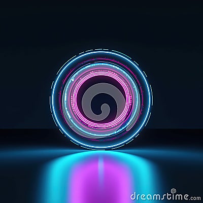 Abstract background with neon circles. Abstract background round portal pink blue. Stock Photo