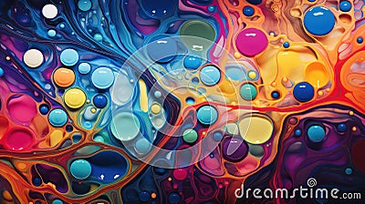 Abstract background neurographic, multicolours, chaotic shapes, liquir shapes combined with raindrops created with Generative AI Stock Photo