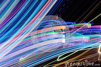 Abstract background of night light on street. Multicolored striped lines in motion made from lighting effect ,Light trails over Stock Photo