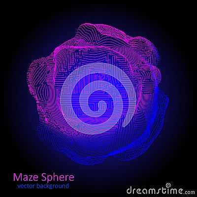 Abstract background of noise sphere of lines .Futuristic spherical labyrinth. Vector Illustration