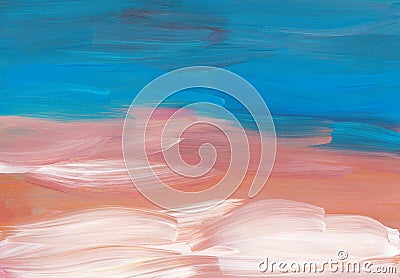 Abstract background painting, white, blue, chamois color texture. Brush strokes on paper. Contemporary abstract art Stock Photo