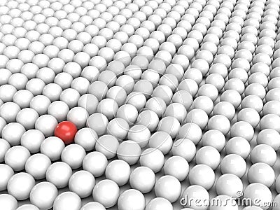 Abstract background pattern of 3d spheres in white and one red Stock Photo