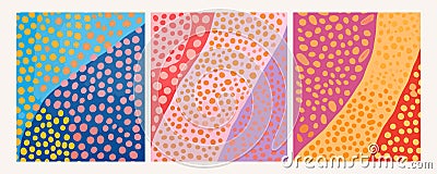 abstract background pattern, 3 designs, rounded, minimalist canvases, tactile canvases, playful abstractions, pointillist artworks Vector Illustration