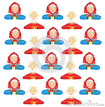Abstract background pattern of portraits, avatars of old men and women on a white background Stock Photo
