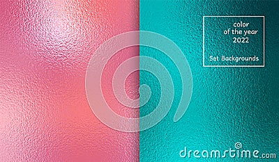 Abstract background on pink and teal color. Trendy color of the year 2022. Pink blush complementary light teal color. Glimmering P Vector Illustration