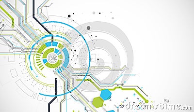 Abstract background with plexus effect. Scientific and technological concept with the use of technical elements. Vector Illustration