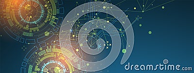 Abstract background with plexus effect. Scientific and technological concept with the use of technical elements. Vector Illustration