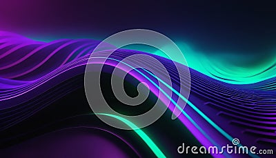 Abstract background of purple, green, and blue neon punk waves Stock Photo