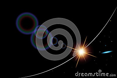 Abstract background realistic sunrise in space. Vector Illustration