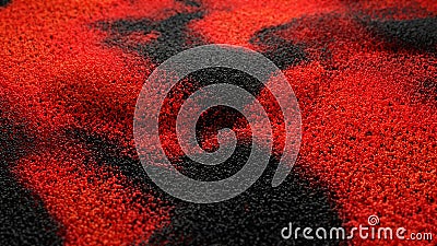 Abstract background with red black floating particles with depth of field. Wave with many particles. Digital technology. Stock Photo