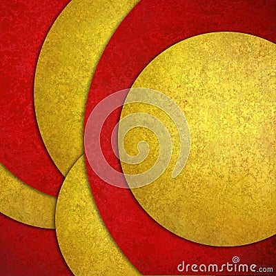 Abstract background, red yellow layered circle shapes in random pattern design with texture Stock Photo