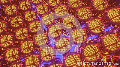 abstract background of rows of circular shapes with orange-black texture. 3d render Cartoon Illustration