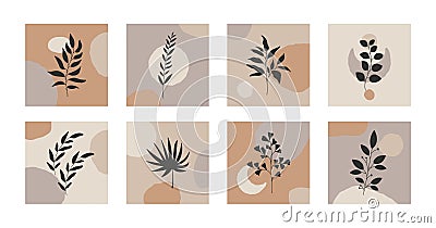 Abstract background set. Doodle hand drawn shapes, scribbles, flower leaves, contemporary geometric posters. Vector illustration Vector Illustration