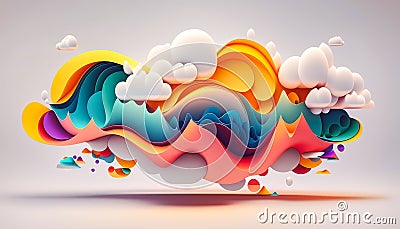 Abstract background with shapes, ata stream, transformation, clouds . Colorful art. Minimalistic design layout for business Stock Photo