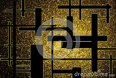 Abstract background with shiny gold stars and black bars Stock Photo