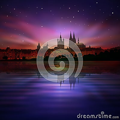 Abstract background with silhouette of koln and su Vector Illustration