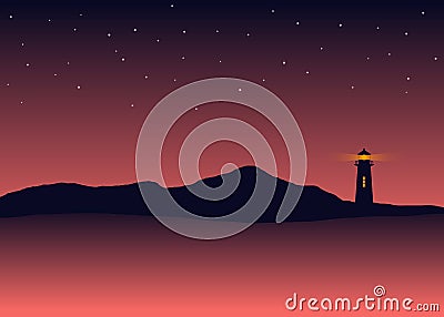 Abstract background silhouette sea scenery with lighthouse Cartoon Illustration
