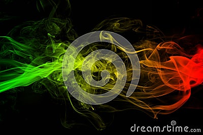 Abstract background smoke curves and wave reggae colors green, yellow, red colored in flag of reggae music Stock Photo