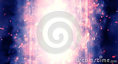 Abstract background with smoke and sparks, neon light. Stock Photo