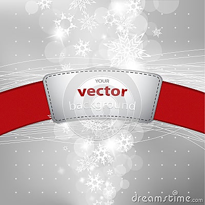 Abstract background with snowflakes and red stripe with plance f Vector Illustration