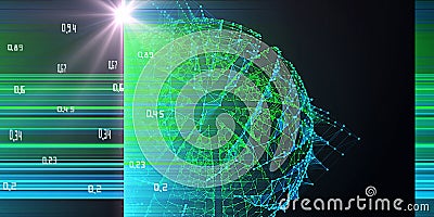 Abstract background with sphere in wireframe box and blurred lines. Big data. Polygonal concept for science and technology. Stock Photo