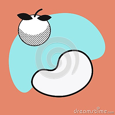 Abstract background. Square card. Color uneven flat shapes. Simple apple. Minimalistic contour forms. Asymmetric Vector Illustration