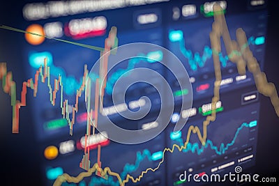 Abstract background of stock market, graph and money movement, sell, buy candlestick Stock Photo