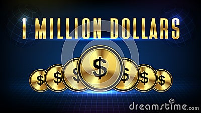 Background of stock market 1 million dollars and golden dollar coin Vector Illustration