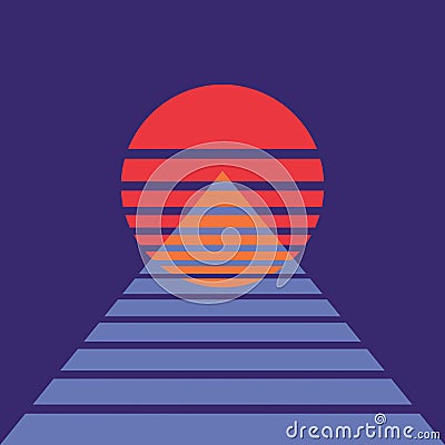 Abstract background with sun and pyramid in retro style. For music album cover. Poster for night dance party. Vector Illustration