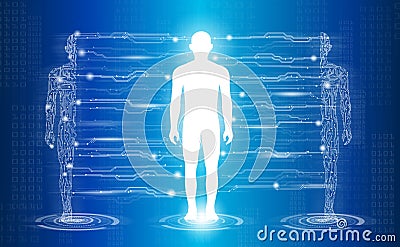 Abstract background technology concept in blue light,brain and human body heal Stock Photo