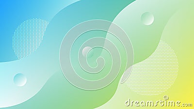 Vector Abstract Light Blue, Green and Yellow Gradient Fluid Style Background with Simple Wavy Lines and Circles Stock Photo