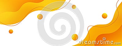 Vector Abstract Fluid Style Banner Background with Simple Orange and Yellow Gradient Wavy Lines and Circles Stock Photo