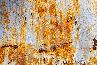 Abstract background and texture of white steel surface with orange rust stains Stock Photo