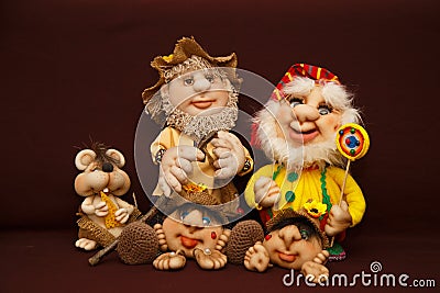 Abstract background, the theme of home hobbies and needlework. Embroidery of toys from foam rubber and womens tights Editorial Stock Photo