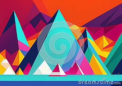 abstract background with triangles. mountain view , illustration, Ai generated Cartoon Illustration