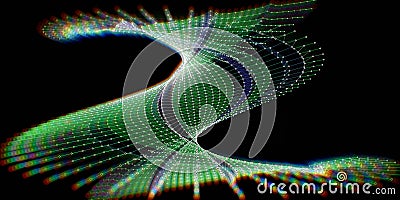 Abstract background twisting spiral wireframe grid defocus on black. Big Data. Technology concept data grid. Big Data. Banner Stock Photo