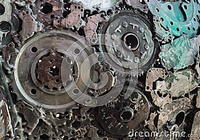 Abstract Background : Used metal spare parts welded altogether Stock Photo