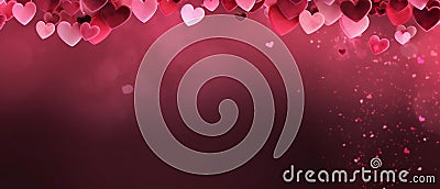 Abstract background for Valentine Day with red Hearts copy space. Wide format banner. AI Generated Stock Photo
