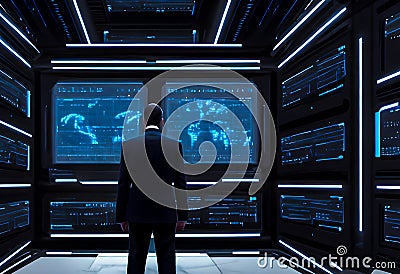abstract background, virtual graphic global internet ai with tech and business futuristic tec. Generative AI, illustration Cartoon Illustration