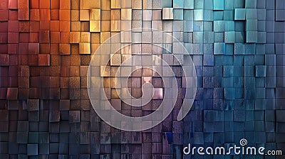 Abstract background with a wall of colorful 3D cubes. The cubes fade from red to blue creating a gradient effect Stock Photo