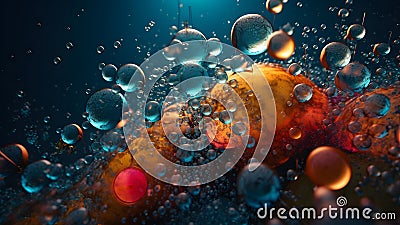 abstract background and wallpaper of clolorful bubbles in teal-orange tones, neural network generated image Stock Photo